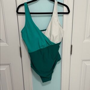 Shade and Shore Teal  and White One-Piece Swimsuit